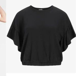 Black, Express, Short Ruffled Sleeve Banded Bottom Sweatshirt